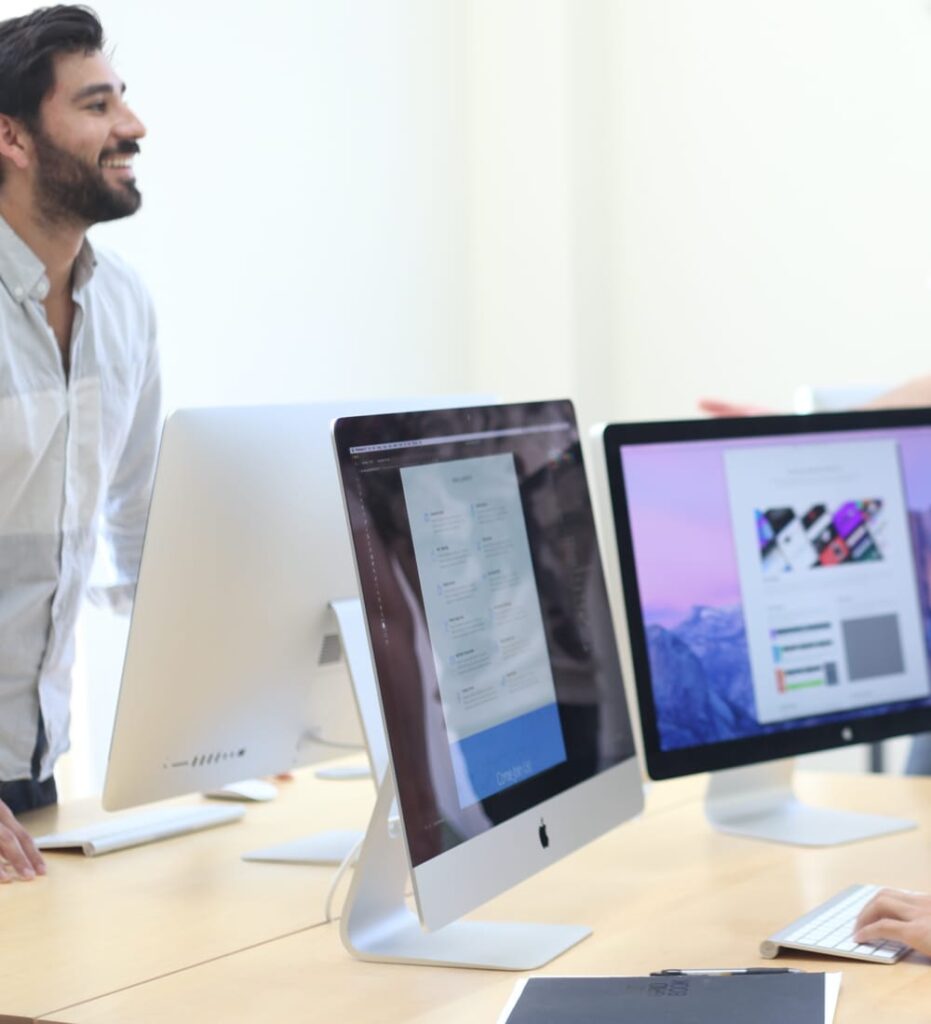 co-working-space-45 system update vector illustration concept, people update operation system on computer and mobile phone. search of solutions to problems, teamwork, fill form or checklist, use in applications